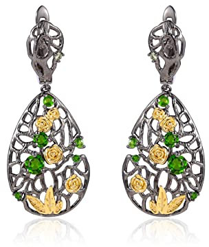 Chromdiopsid Edelstein 925 Sterling Silber Secret Garden Ohrringe für Frauen Mädchen Emaille Schmuck