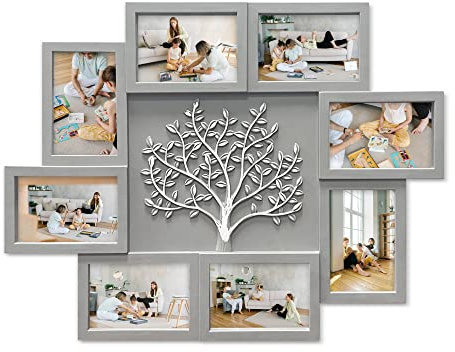 HELLO LAURA - Picture Frame Collage Large Wall Hanging Photo Frames Elegant Tree Collage Frame Gifts for Family Friends 4x6 inch Home Wall Decor Gallery Display (Grey)