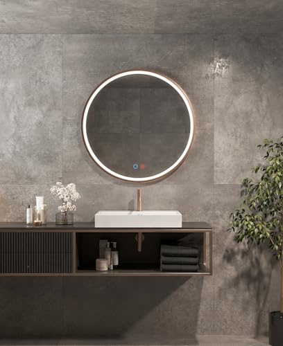 Mice Specchio con luce LED per bagno, camera da letto, spogliatoio, centro estetico, trucco - specchio rotondo luce frontale triled (luce calda, neutra e fredda) con doppio sensore antovaho - oro rosa