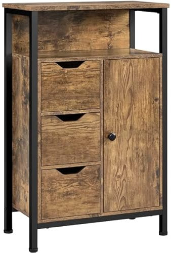 Abician Meuble de Rangement de Salle de Bains sur Pieds Armoire avec 3 Tiroirs pour Salon, Cuisine, Chambre 55,5× 30× 86,5 cm Brun Industrielle