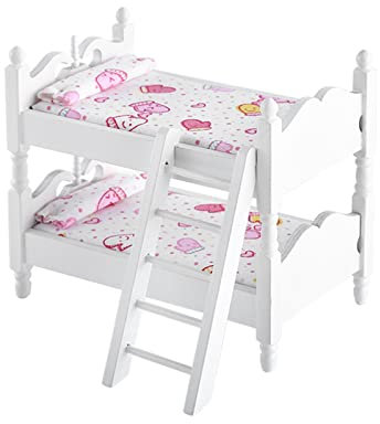 VIONNPPT Puppenhaus Holzmöbel Miniatur Etagenbett, 1: 12 Puppenhaus DIY Schlafzimmer Möbel Dekoration Zubehör, Miniatur Möbel Modell Kinder Geschenk Spielzeug (Weiß Handschuhe)