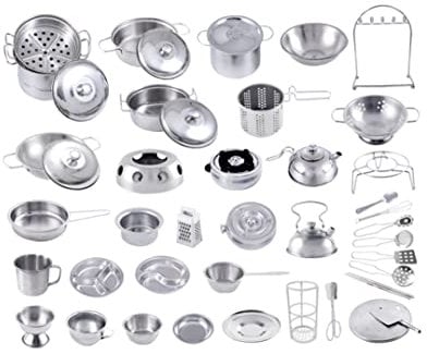 16Pcs Kitchen Toys Set Pretend Play Cookware Pots and Pans Stainless Steel Educational Toys for Kids Girls Boys Toddlers .NOPEILVI