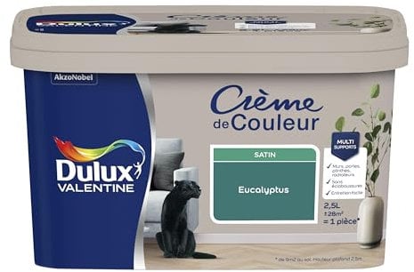 Dulux Valentine Crème de Couleur - Peinture multi-supports intérieure - Satin Eucalyptus 2,5 L