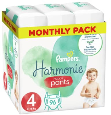 Pampers Pants Windeln Größe 4 (9-15kg), Harmonie, 96 Windeln, Schonung der empfindlichen Haut und Inhaltsstoffe pflanzlichen Herkunft