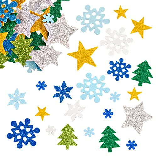 150 Stk. Weihnachten Aufkleber Schaum Sticker Glitzer Selbstklebend Weihnachtsaufkleber Weihnachtssticker Sterne Weihnachtsbaum Schneeflocken zum DIY Basteln für Kinder Weihnachten Geburtstag Deko