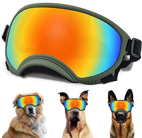 Große Hunde-Sonnenbrille mit verstellbarem Riemen, UV-Schutz, winddicht, geeignet für mittelgroße und große Hunde, Augenschutz, weiche Hundebrille