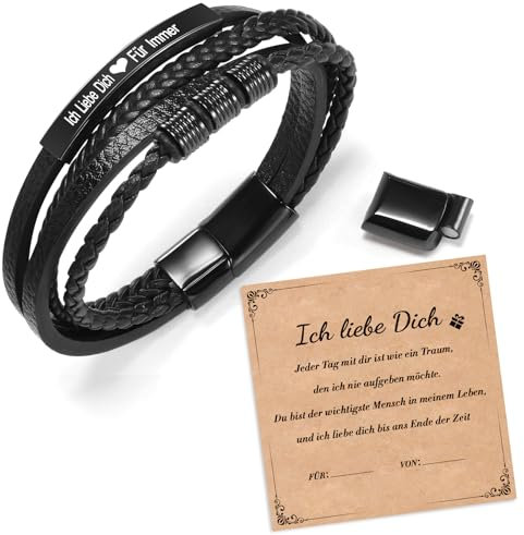 CheersLife Geschenke für Männer Ehemann Freund - Armband Herren Lederarmband mit Gravur Ich Liebe Dich Für Immer Hochzeitstag Geburtstagsgeschenk Liebesgeschenke für Männer Ihn zum Valentinstag