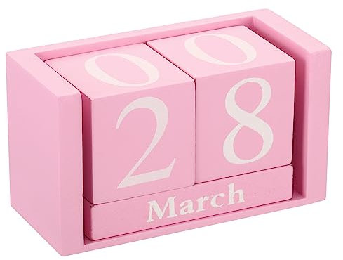 PATIKIL Vintage Wood Block Perpetual Calendar, Reusable Wooden Month Date Display Blocks for Desk Office Home Decoration 3.7, Pink