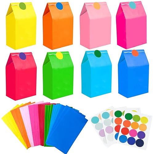 Papiertüten, 24 Stück Papiertüten Bunt Geschenktüten mit 48 Aufkleber, Candy Tüten zum Verpacken von Geschenken, kindergeburtstag, Hochzeit, Giveaways, Party