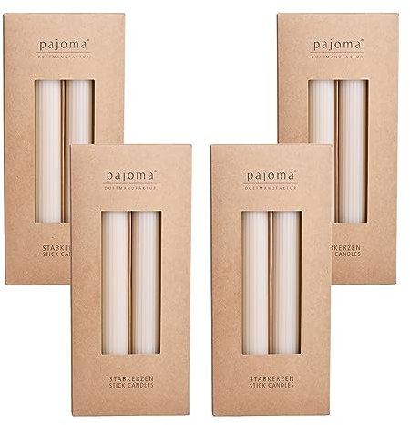 Geriffelte Stabkerzen Cream - 16 Stück | Höhe 23 cm Ø 2.5 cm - Brenndauer 19 Stunden | 20% Soy wax + 80% Paraffin - einfarbige Kerzen | pajoma®