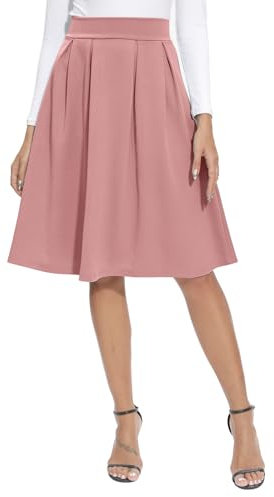 REORIA Gonna a Pieghe da Donna Classica Tinta Unita al Ginocchio Lavorata a Maglia da Tennis Rosa XXL