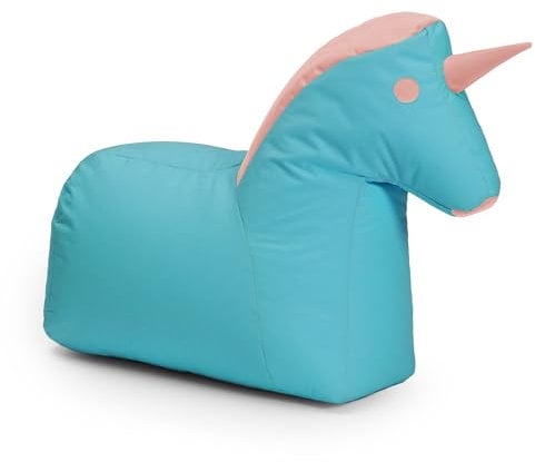 Lumaland Kindersitzsack Einhorn | Sitzsack Tier Familie für Kinder | Wasserabweisender Bean Bag für Indoor & Outdoor | Pflegeleichtes Material | 85 x 70 x 45 cm & 1,9 kg leicht [Türkis/Pink]