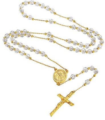 Supcare Christlich Deko Kette Damen Jesus Gebetskette Rosenkranz Katholische Halskette Cross Necklace Edelstahl Goldkette Rosary Religiöse Kruzifix Anhänger Kreuz Kette Schmuck für Jahrestag