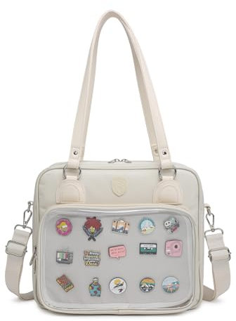 RAINBOW SMILE Oxford Ita Bag Rucksack Crossbody Bag Kawaii Pin Display Bag Messenger Shoulder Bags, 38, weiß