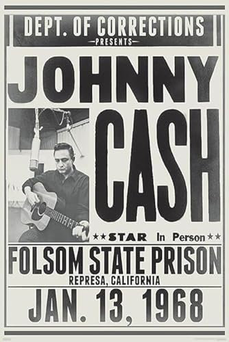 BUY ART FOR LESS Johnny Cash Department of Corrections Folsom State Prison Konzertposter, 61 x 91 cm, Kunstposter, Schwarz-Weiß, ungerahmt, Wohnzimmer Wandkunst