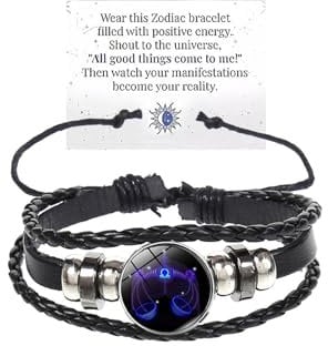 bike8 Zodiac Signs Spirit Bracelet Multilayer Adjustable 12 Constellation Black Leather Bracelet Handmade Woven Zodiac Sign Wrap Bracelet Birthday Jewelry Gifts for Women Men, Adjustable, no gemstone