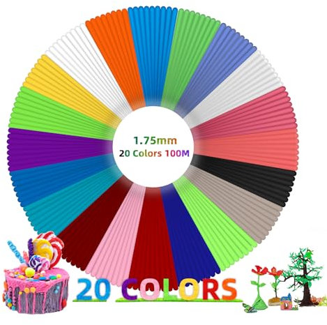 GIANTARM 3D Stift Filament PLA 20 Farbenje 5m Insgesamt 100m, PLA Filament für 3D Stift, 1,75 mm,3D Stift Farben, Filament 3D Stift für MYNT3D, ODRVM, Tecboss, Lovebay, 3D Drucker Stift