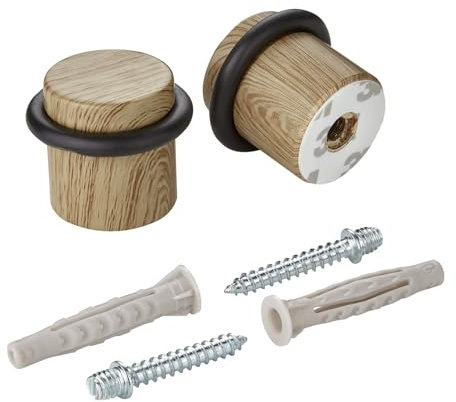 SOTECH 2er Set Stahl Türstopper STOPPER Bodenmontage (Ø 36 mm, Höhe 32 mm, Eiche Holzdekor) Anschlagschutz mit Gummipuffer zum Schrauben und Kleben