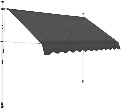 Markise mit Handkurbel 300x250 ohne Bohren | 3m breit & variabel in der Höhe | Einziehbare Klemmmarkise für Terrasse, Balkon, Fenster mit Kurbel (Anthrazit) | Maximale Projektion 120 cm