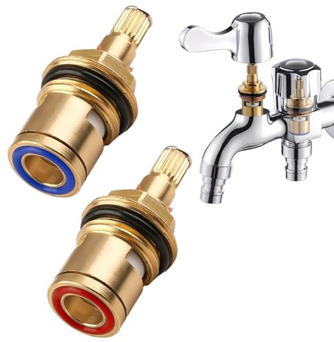 Tap Cartridge Replacement, 2 Sets Ceramic Disc Cartridges Tap Valve Tap Glands Seals Repair Kit 1/4 Turn X 50mm X 20 Teeth Brass Valve Parts for Kitchen Bathroom and Shower Faucets