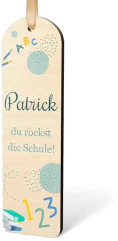 Personalisiertes Lesezeichen mit Namen & Motiv Auswahl - optimal als Einschulungsgeschenk | praktisches Geschenk für Schulkinder zur Einschulung - Buchzeichen aus Holz