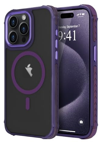 LLZ.COQUE Magnetisch Hülle für iPhone 15 Pro, Transluzente Matte Handyhülle Kompatibel mit MagSafe Stoßfest Fallschutz Schutzhülle Armored Cover für iPhone 15 Pro, Dunkelviolett