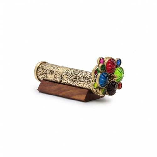 RII Handgefertigtes Kaleidoskop mit geätztem Blumenmuster, lackiertes Messing, inklusive zwei separaten Drehrädern, einzigartige Geschenkideen für einen besonderen Menschen. 17,8 x 3,2 cm