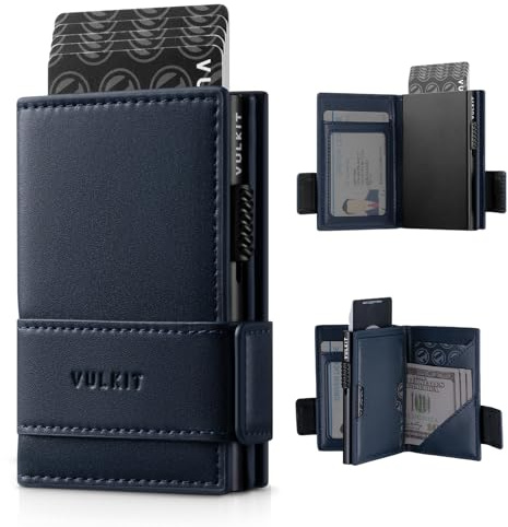 VULKIT Porta carte di credito Bifold Portafoglio in pelle pop-up per uomo Porta carte di credito con blocco RFID, può contenere 9 carte e banconote, tasca porta monete con cerniera
