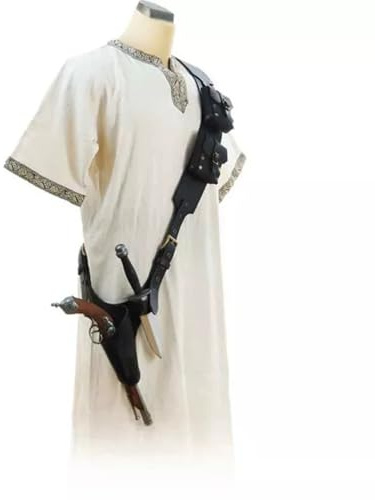 MDFCZXP Renaissance Gürtel, Männer Pu Leder Mittelalter Accessoires, Gothic Steampunk Retro Schwert Bund für Piratenritter Cosplay Kostüm,Schwarz,26cm