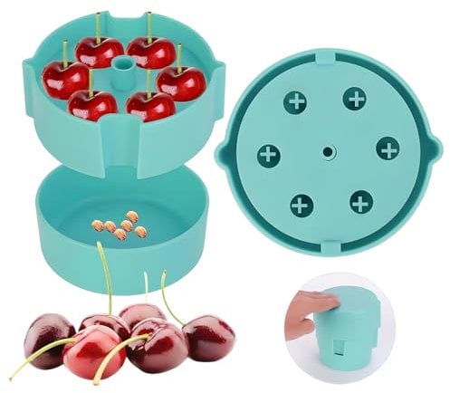 QKEPCY Kirschentkerner mit Press-Typ Drücken 6 Kirschen Pitter Tragbarer Manuelle Kirschkernentferner-Maschine mit Auffangbehälter Einfachen Entsteinen für Obst Kirsche Obstbeere