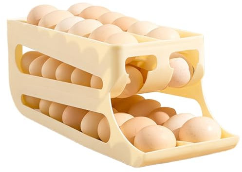 Chaies Dispensador de huevos para refrigerador, Dispensador de huevos con ruedas para refrigerador,Soporte para huevos con desplazamiento automático - Tenedor automático del huevo de la voluta,