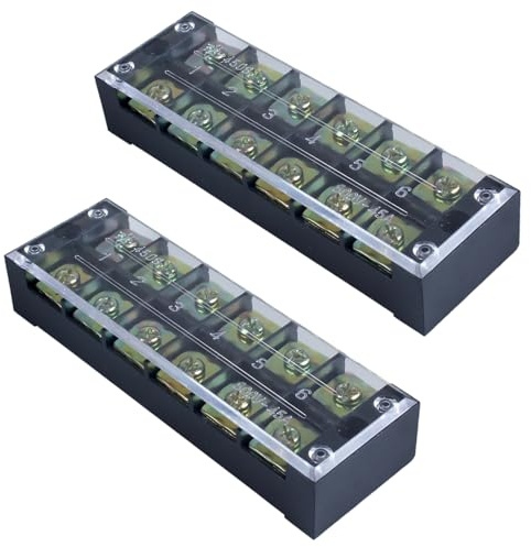 DIANQI 2Pack Terminal Blocks, 45A 6 Positions Dual Row Screw Terminal Strip Block with Cover（TB4506 2Pcs）