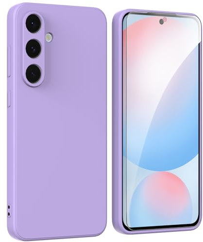 ARRYNN Custodia per Samsung Galaxy S24 FE 5G (6.7) Cover + Pellicola Protettiva Vetro Temperato,Liquid Silicone TPU Case Cover per Samsung Galaxy S24 FE 5G - Viola
