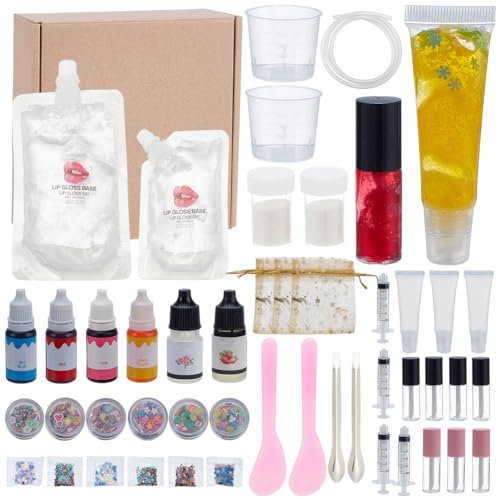 WEBEEDY DIY Lip Gloss Herstellungsset 46 Stück Handgemachtes Lip Gloss Set Für Anfänger Erwachsene Spaßiges Lipgloss Herstellungsset Zum Selbermachen von Lipgloss Für Frauen Geburtstagsgeschenke