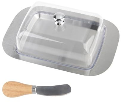 Xmart Beurrier Inox Boite A Beurre avec Couteau à Beurre Beurrier Acier Inoxydable avec Couvercle et Poignée Butter Dish pour Conservation des Fromages Gâteaux Desserts Petits Fruits et Plats Froids