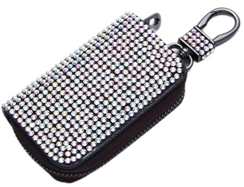 Blausky Rhinestone Key Bag with Zip, PU Leather Keyless Case, Shiny Crystal Key Bag, Key Case, Keyless Go Protection Bag, Car Key Cover, Key Case, Colourful