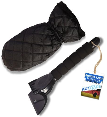 AUTQARE | Eiskratzer mit Handschuh (gefüttert) - Wasserabweisend & wärmend - Stabiler Auto-Enteiser für Windschutzscheiben, Winterfest & ergonomisch, schützt Hände vor Kälte