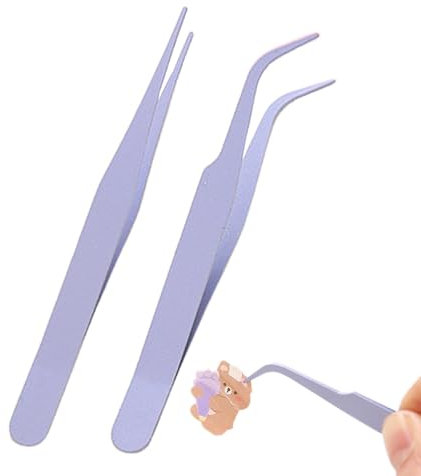Pince à épiler pour scrapbooking | Pince à épiler de précision | 2 pinces coudées et droites de couleur unie pour scrapbooking | Avec couverture, cils, autocollants, pinces à cils