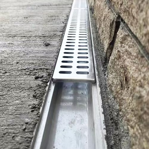 Innovz Entwässerungsrinne Harzrinnenablauf mit Edelstahlrost, Außenentwässerungsrinne für Gartenzaun, Garten, Gehweg, Doppelreihige Dachrinnenabdeckung(60x10x4cm(23 5/8x4x1 5/8))