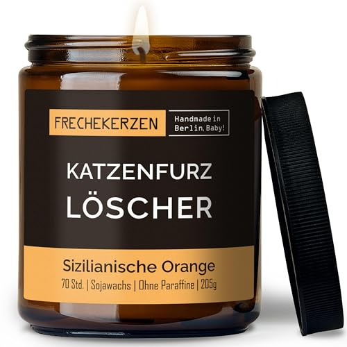 Lustige Duftkerze mit Spruch für Katzen Besitzer & Liebhaber | Handgemacht aus Sojawachs | In Geschenkbox | Originelles Valentinsgeschenk Gastgeschenk Katzenhalter Cat Lovers |Orange