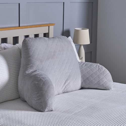 OHS Cuddle Cushion Matte Velvet, Pinsonic Quilted Reading Pillow For Bed Super Soft Cosy Pillow with Arms Backrest Cuddle Pillows For Relaxing & Comfort, Grey - 65x40cm