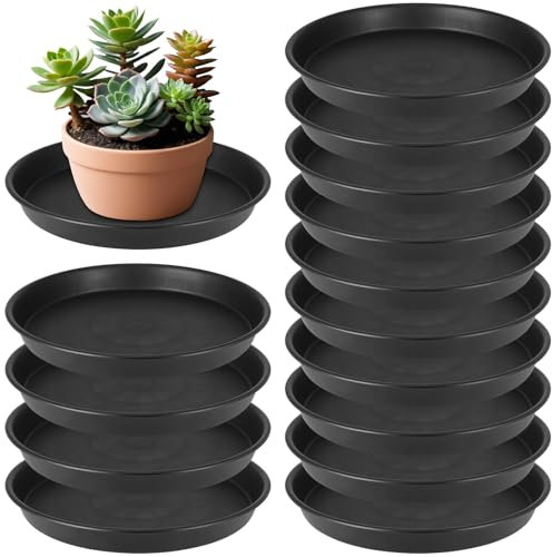 MUNGHOK 15 Pieces Soucoupe Pot Fleur en Plastique, Soucoupe Pots de Fleurs 30x26 cm, Coupelle Pot de Fleur avec 15 étiquettes pour Plantes, Intérieur Extérieur Jardin