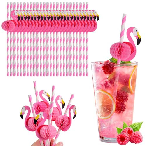 Cocktail Straws, 50PCS Flamingo Paper Straws Drinking Straws Biodegradable Straws Hawaiian Disposable Straws Summer Party Straws Cocktail Accessories for Drinks Party Beach