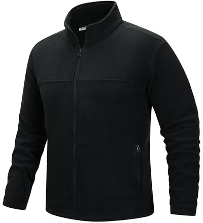33,000ft Men's Fleece Jackets Full Zip Lightweight Winter Jackets Windproof Warm Ski Jacket Stand Collar Thermal Coat for Hiking Running Cycling Black L