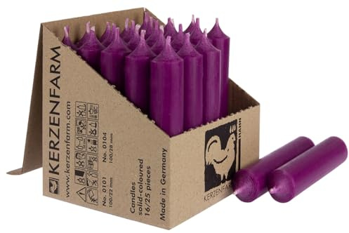 Kurze Stabkerzen Tafelkerzen durchgehend gefärbt Spitzkerzen für die Tisch-Deko zur Hochzeit Weihnachten & Party (25, Aubergine)