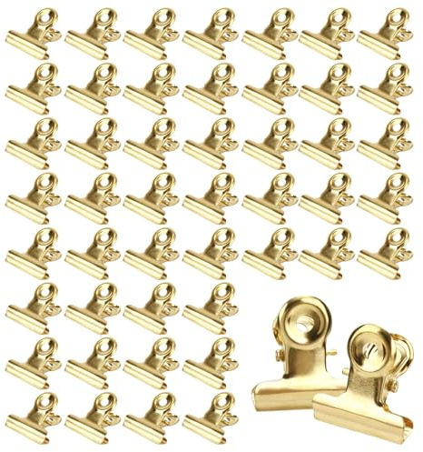 60 Stück Kleine Bulldogge Büroklammern-Binder Clips, Fotoklammern Klammern Metall, Verschlussklammern, Geeignet Für Fotos, Zeichnungen, Handwerk, Büro, Küche (Gold, 22mm)