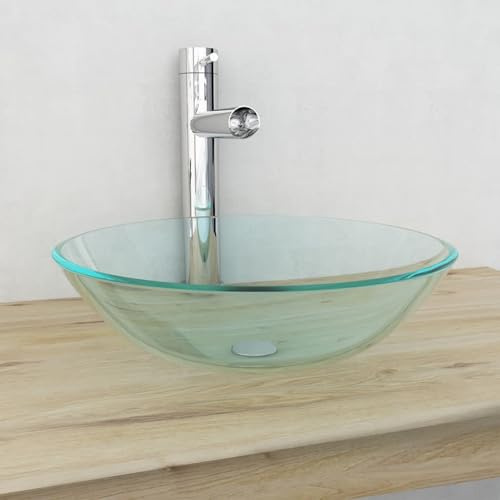 Homgoday Lavabo en verre trempé transparent 42 cm Lavabo sur meuble moderne