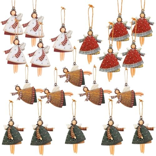 20 Stück Christbaumschmuck, Weihnachtsbaumschmuck, Weihnachtsbaum Deko, Christbaumschmuck Decorations Silvester GlüCksbringer, WeihnachtsanhäNger Holz Schutzengel Geschenk