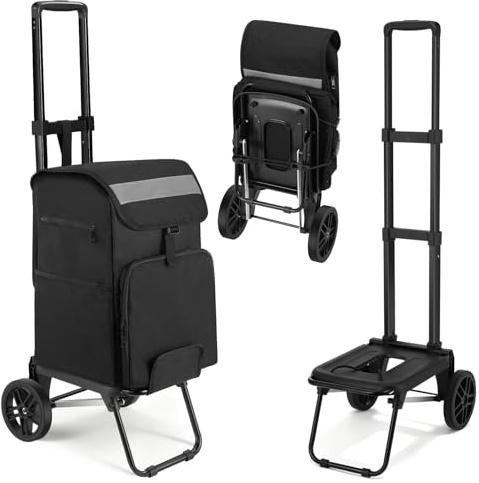 Housolution Einkaufstrolley Einkaufswagen Hackenporsche Klappbar | 46L/136KG Kapazität mit Rollen, 2 in 1 Faltbarer Sackkarre Hackenporsche für Einkäufe und Reisen