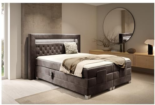 MEBLINI Boxspringbett Elektrisch Verstellbar mit LED - Gepolstert Doppelbett mit Matratzen und Toppers - Polsterbett - Bett mit Kopfteil - SANTORE - 140x200 - H3/Braun Samt